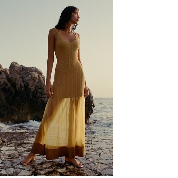 Anthropologie Dresses & Skirts - By Anthropologie Sheer Panel Maxi Sweater Dress new nwt size M gold color